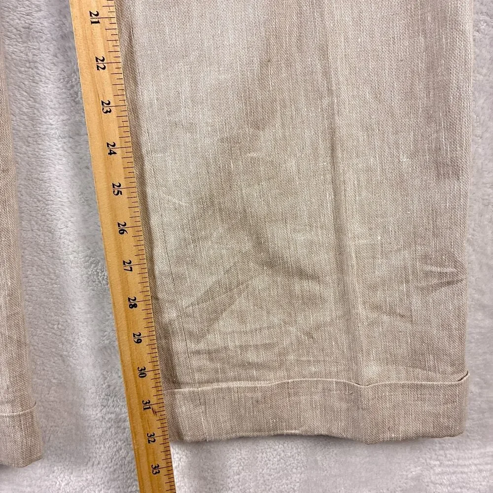 VTG Prestige Pants Men 34 Beige Linen Pleated Cuffed Preppy Summer Classic 90s